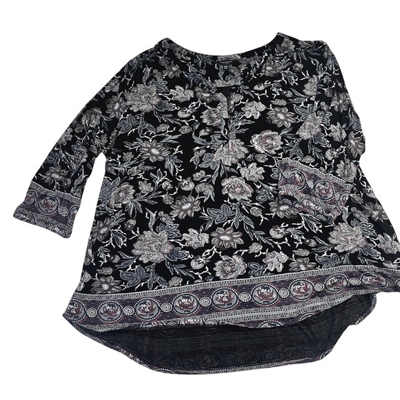 Lucky Brand Tops - Lucky Brand‎ Black Floral Paisley Print Tunic Top 3X Viscose